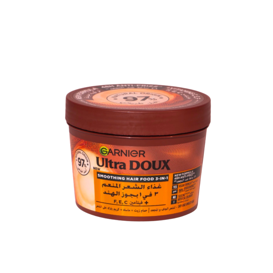 Garnier Ultra Doux Smoothing Coconut 3-In-1 Hair Food For Frizzy Hair - 390ml | غارنييه الترا دو ماسك غذاء الشعر بجوز الهند 3 في 1 للشعر الجاف والمجعد  - 390 مل