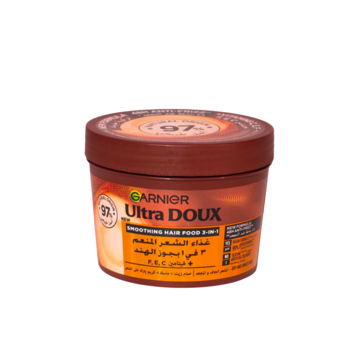 Garnier Ultra Doux Smoothing Coconut 3-In-1 Hair Food For Frizzy Hair - 390ml | غارنييه الترا دو ماسك غذاء الشعر بجوز الهند 3 في 1 للشعر الجاف والمجعد  - 390 مل