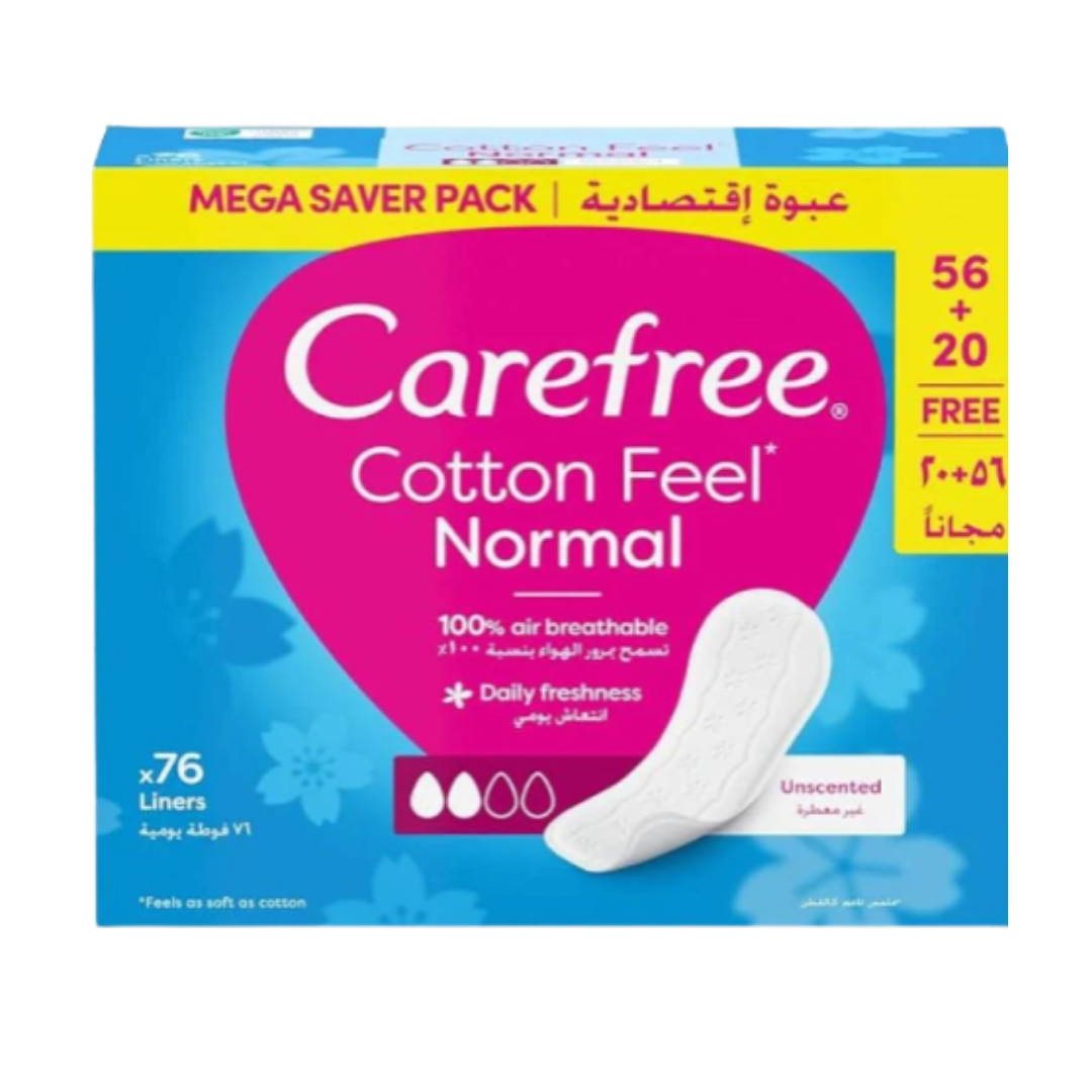 Carefree Cotton Feel Normal Unscented - 76pcs | كير فري فوط نسائية بملمس القطن غير معطرة - 76 قطعة
