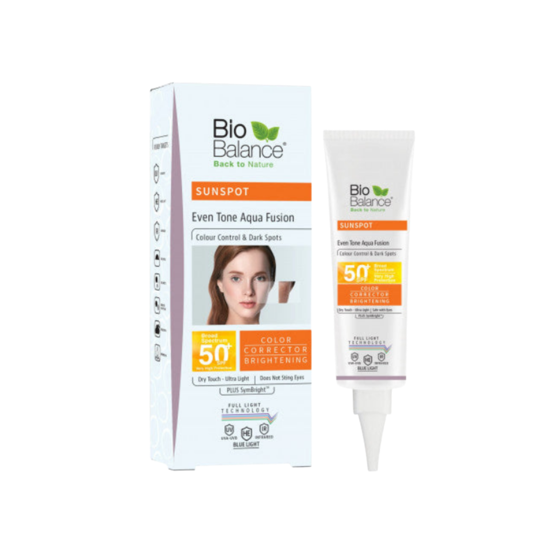 Bio Balance Sunspot Even Tone Aqua Fusion SPF 50 Dry Touch - 40 ml | بايو بالانس واقي شمسي للبشرة الدهنية المعرضة للتصبغات شفاف - 40 مل