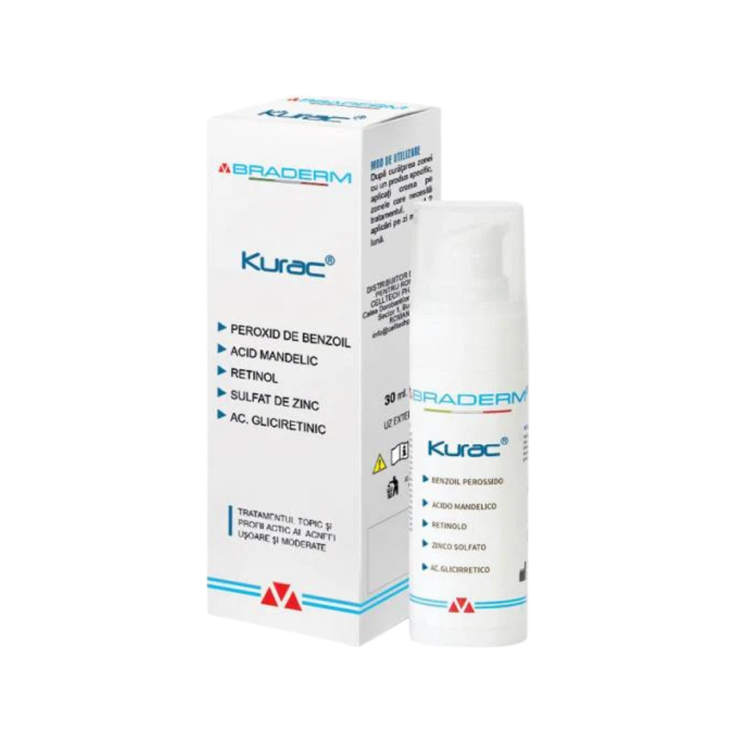 BRADERM Kurac Benzoyl Peroxide 4% - 30ml | براديرم كريم بنزويل بيروكسايد 4% - 30 مل