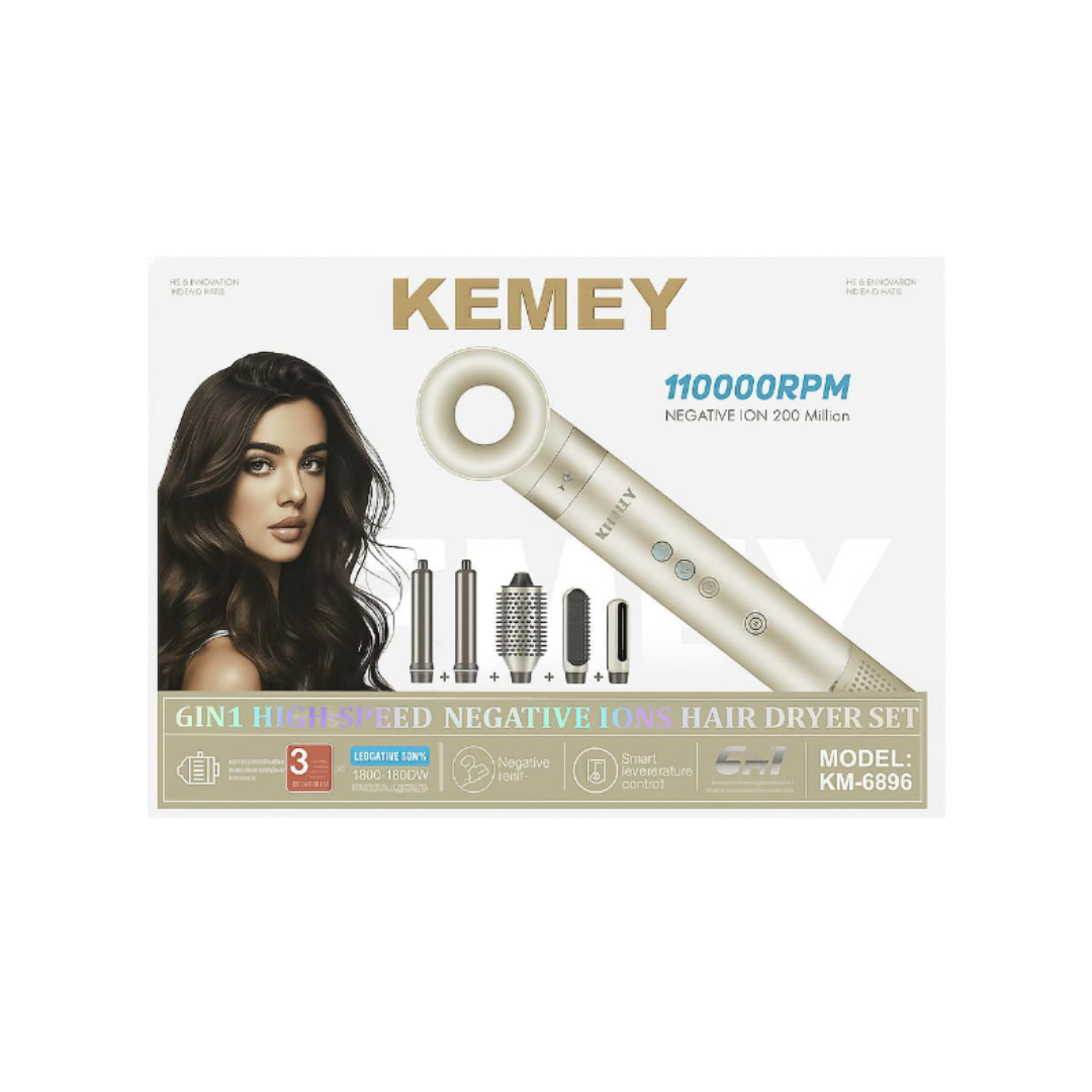 KEMEY 6In 1 High- Speed Negatiive Ions Hair Dryer Set |كِـمَي مجفف شعر