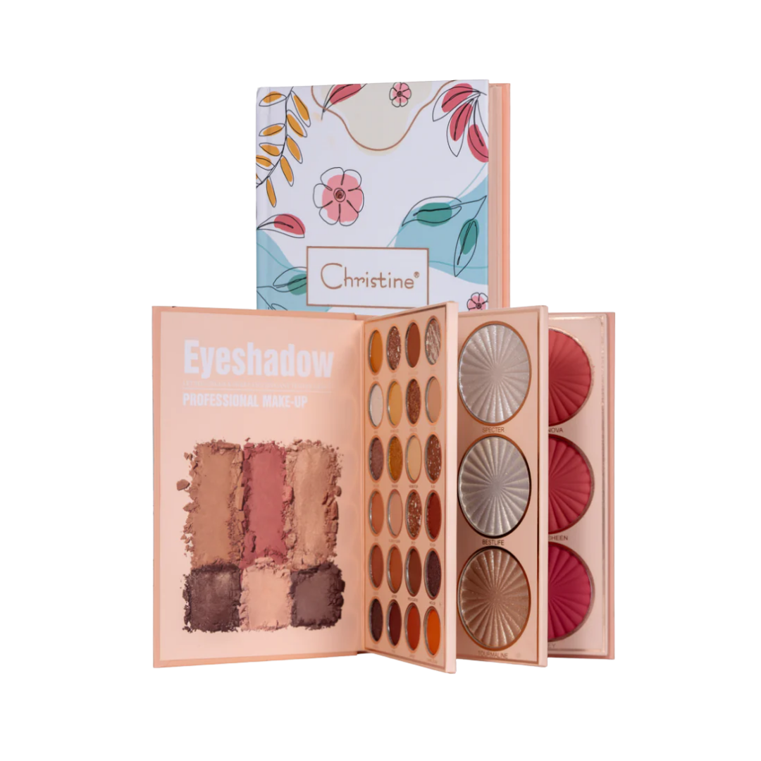 Christine 4 in 1 palette notebook eye shadow + highlighter +Contour + blush  |  كريستين  باليت 4 في 1