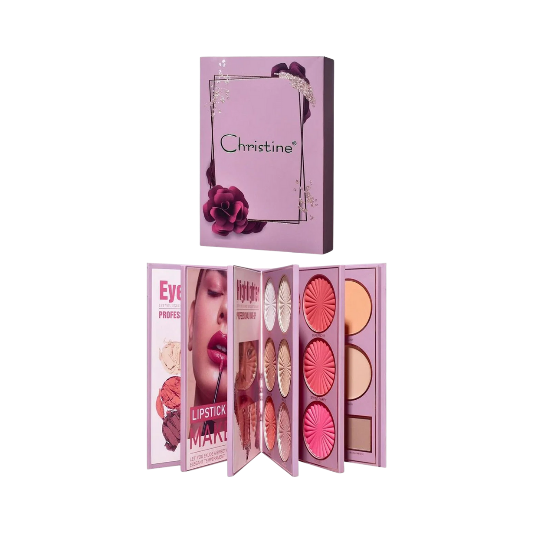 Christine 5 in 1 Palette Notebook Eye Shadow + Illuminator + Blush + Lipstick | كريستين باليت 5في 1