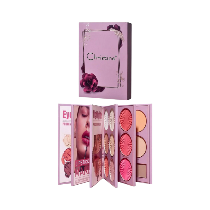 Christine 5 in 1 Palette Notebook Eye Shadow + Illuminator + Blush + Lipstick | كريستين باليت 5في 1