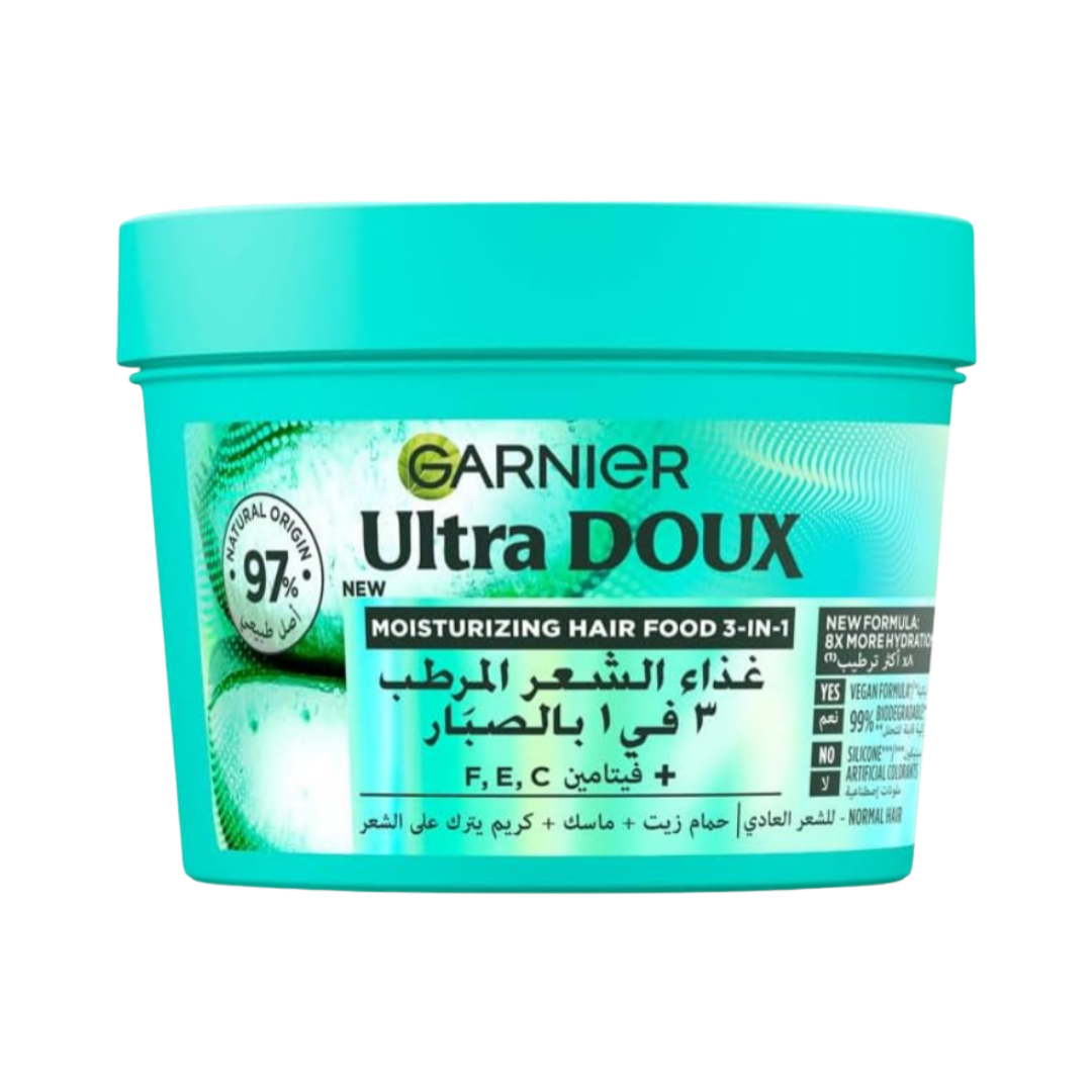 Garnier Ultra Doux Moisturising Aloe Vera 3-In-1 Hair Food - 390ml |غارنييه ماسك غذاء الشعر بالالوفيرا 3 في 1 للشعر العادي  - 390 مل