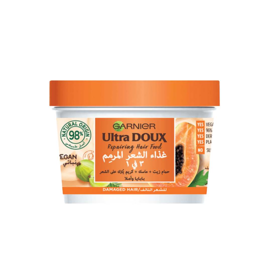 Garnier Ultra Doux Repairing Papaya 3-in-1 Hair food For Damaged Hair - 390ml | غارنييه الترا دو غذاء الشعر 3 في 1 للشعر التالف والمتضرر - 390 مل