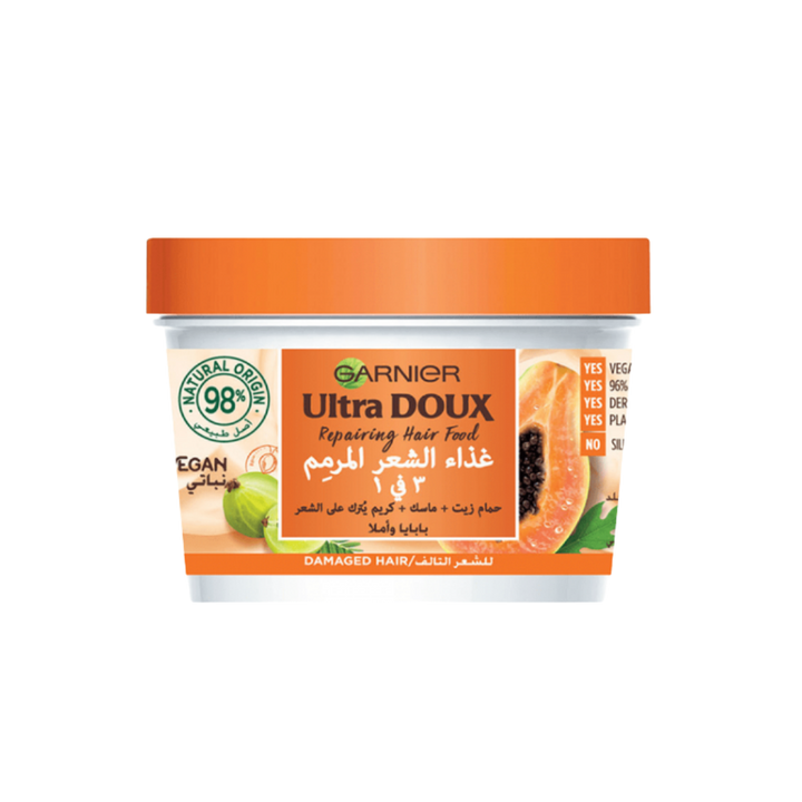 Garnier Ultra Doux Repairing Papaya 3-in-1 Hair food For Damaged Hair - 390ml | غارنييه الترا دو غذاء الشعر 3 في 1 للشعر التالف والمتضرر - 390 مل