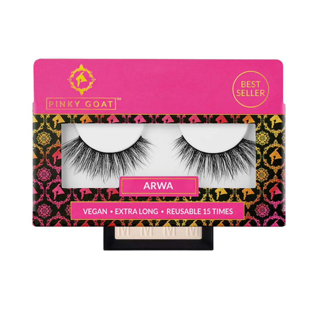 PINKY GOAT Arwa Vegan Handmade Reusable 15 Times | بينكي جوت – رموش "أروى" النباتية المصنوعة يدويًا وقابلة لإعادة الاستخدام حتى 15 مرة