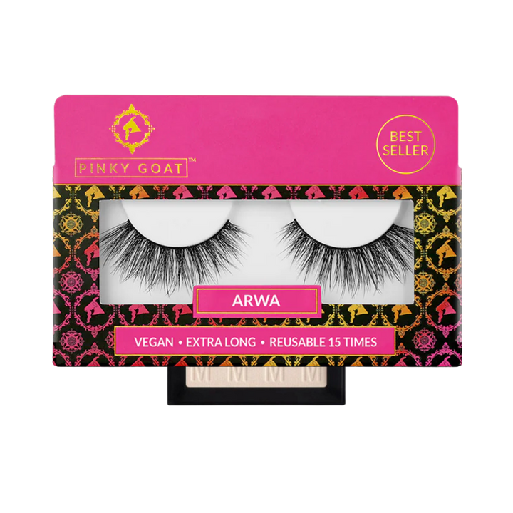 PINKY GOAT Arwa Vegan Handmade Reusable 15 Times | بينكي جوت – رموش "أروى" النباتية المصنوعة يدويًا وقابلة لإعادة الاستخدام حتى 15 مرة