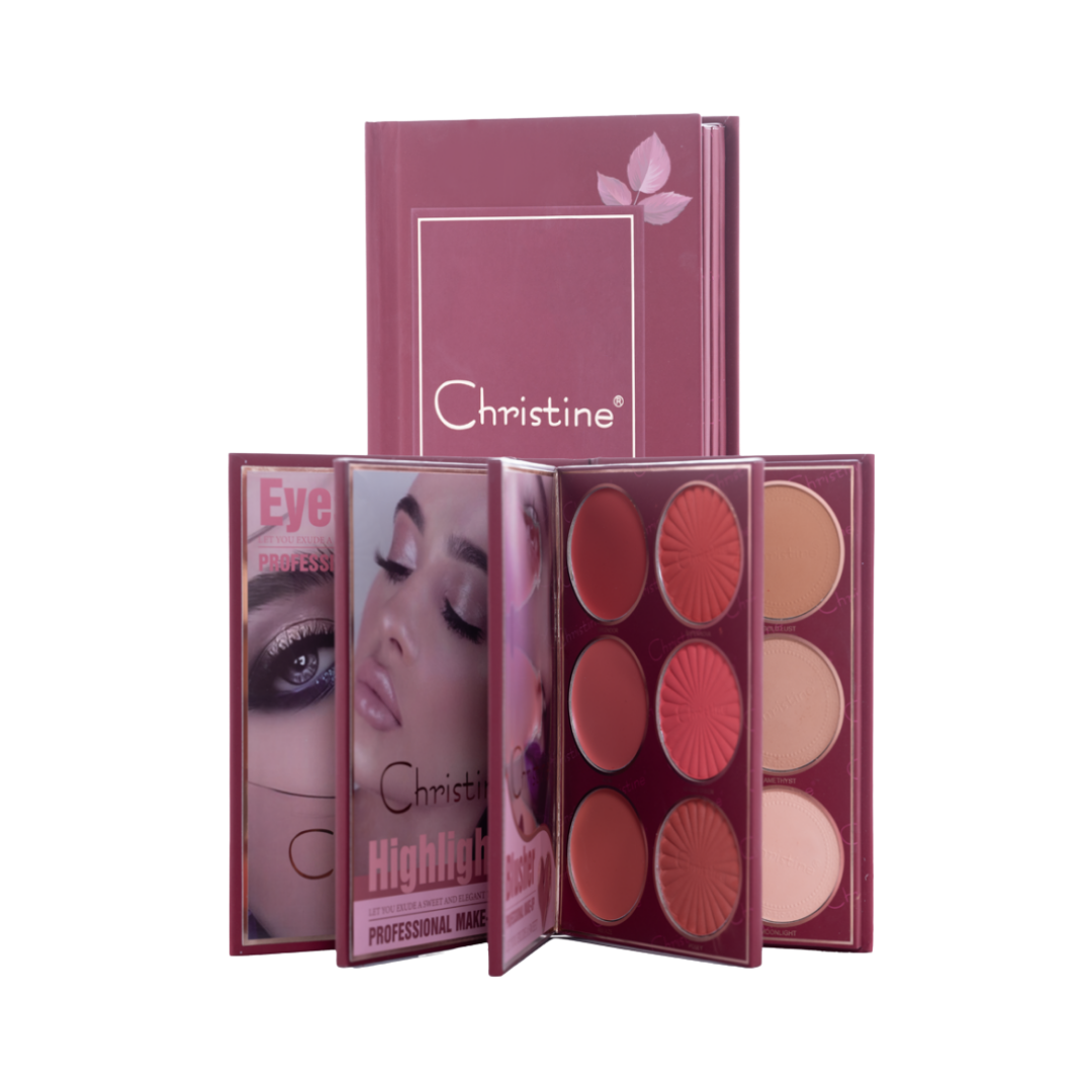 Christine Kristen 4 in 1 Palette Notebook Eye Shadow + Illuminator + Blush + Contour | كريستين باليت 4 في 1 اي شادو + هايلايتر + بلاش + كونتور