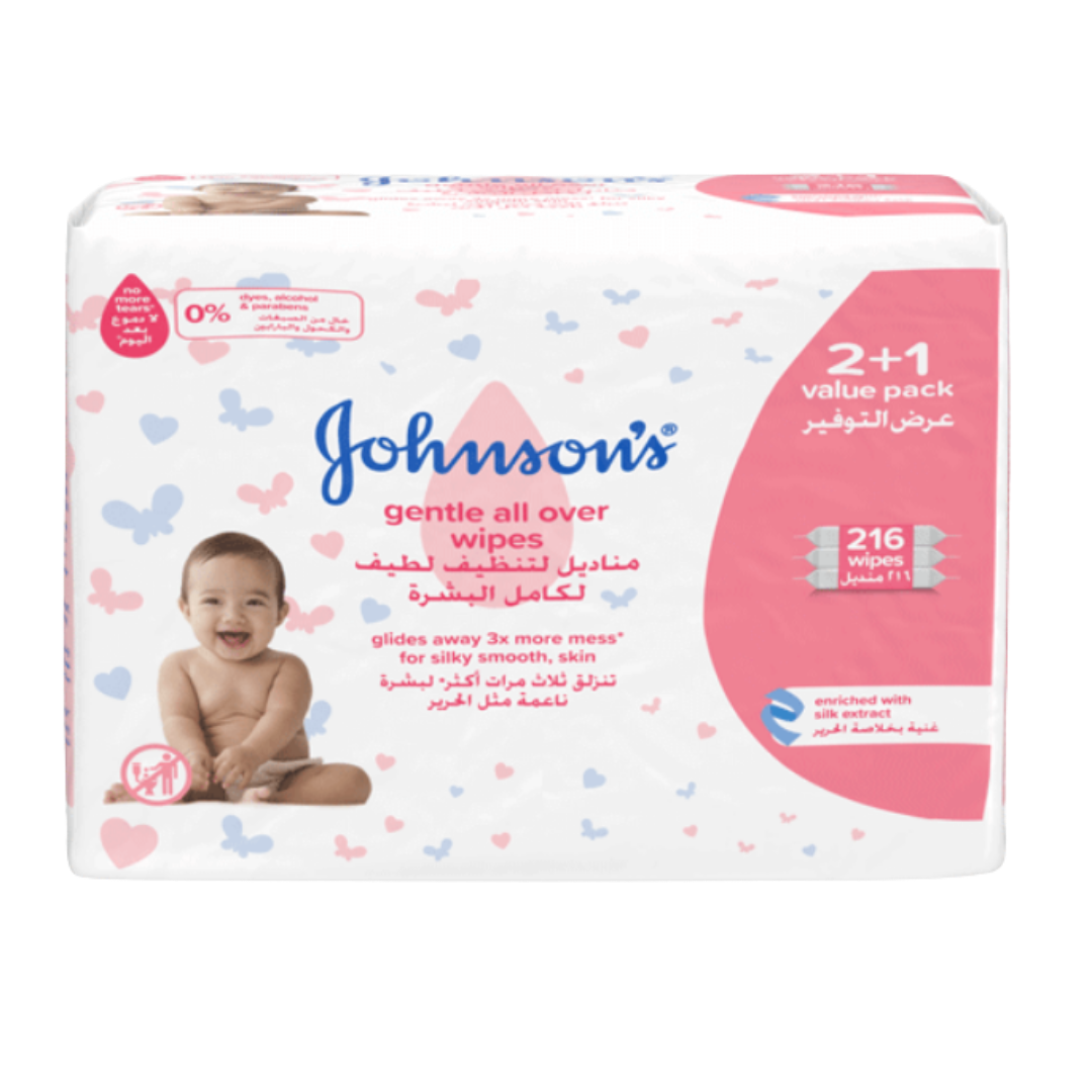 Johnson's Gentle All Over Wipes For Silky Smooth Skin - 216pcs | جونسون مناديل للأطفال - 216 قطعة