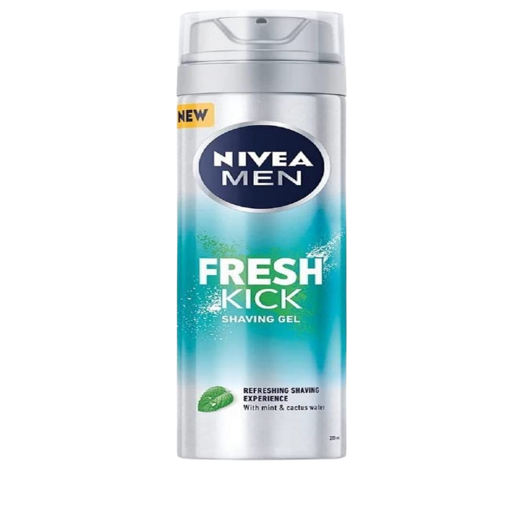 NIVEA Men Fresh Kick Shaving Gel With Mint & cactus Water - 200ml | نيفيا جل حلاقة بالنعناع و ماء الصبار - 200 مل