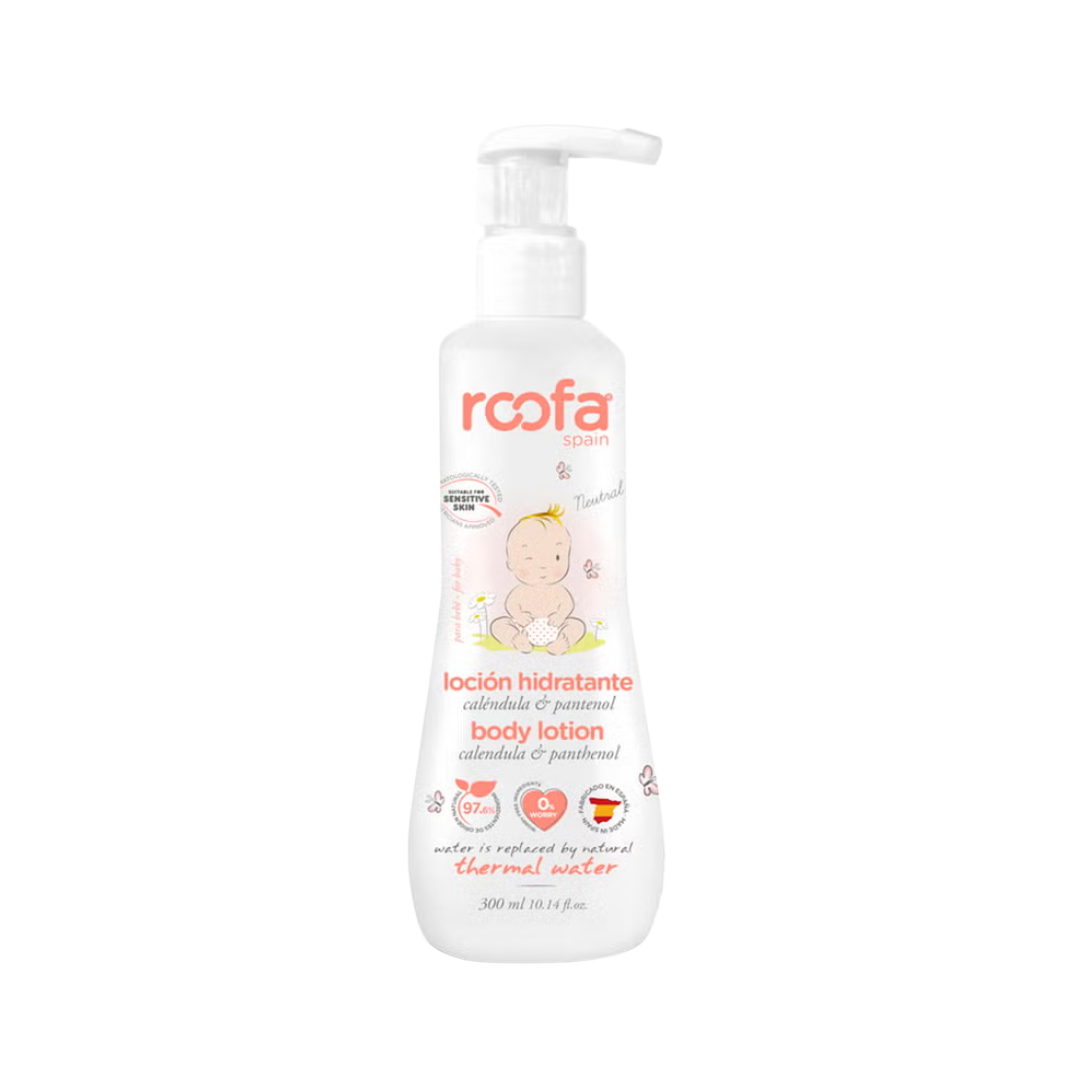 Roofa Baby Moisturizing Body Lotion With Calendula & Panthenol - 300 ml | روفا لوشن ترطيب للأطفال بخلاصة الكاليندولا والبانثينول – 300 مل