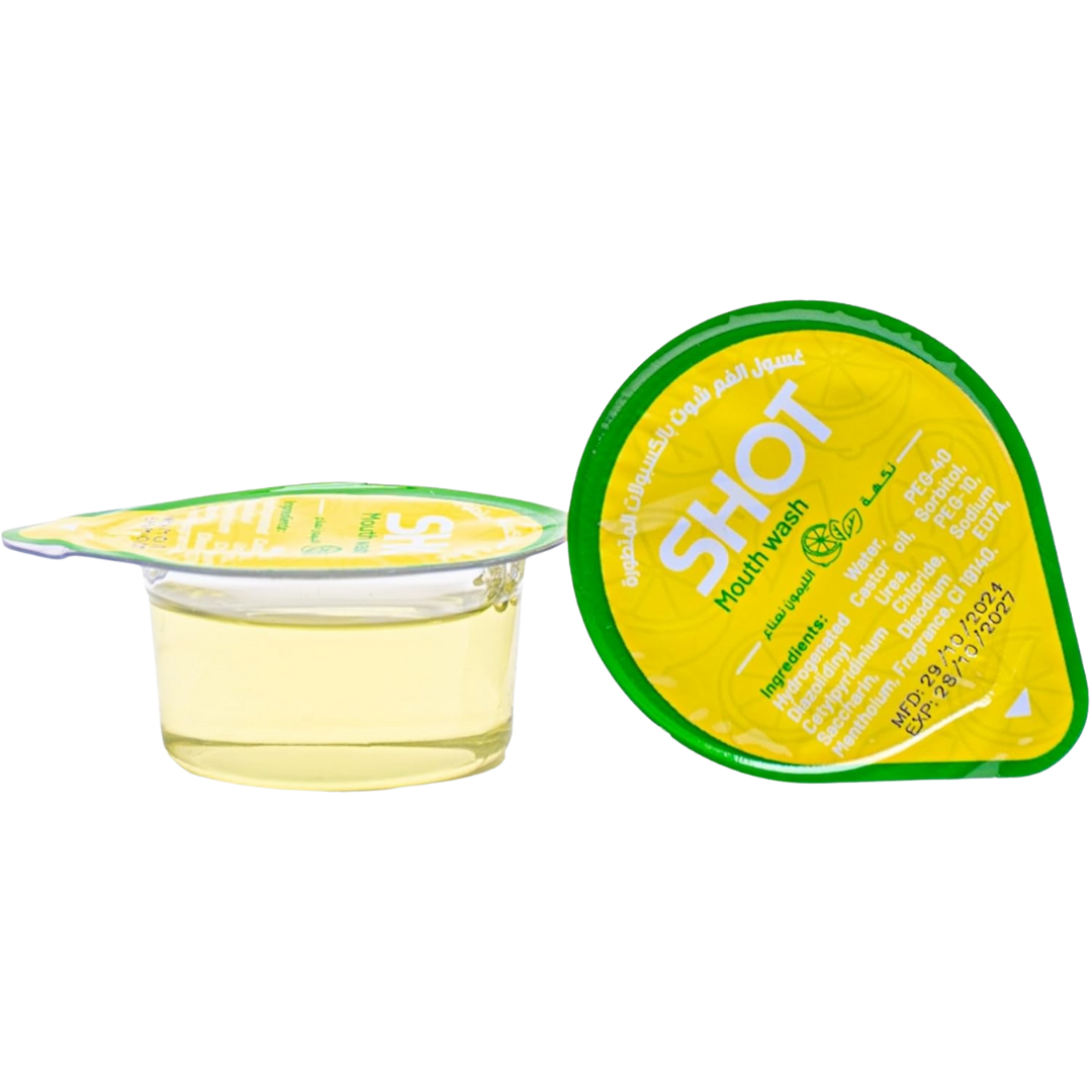 SHOT Mouth Wash Lemon Mint Flavour - 20capsules x 15ml | شوت غسول فم بنكهة الليمون والنعناع - 20 كبسولة 15 مل