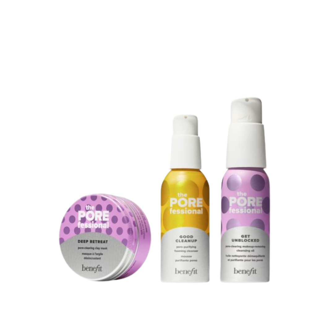 BENEFIT The Clear Necessities Mini Pores Cleansers & Mask - 3 pieces | بنفت المجموعة المصغرة لتنظيف المسلم - 3 قطع