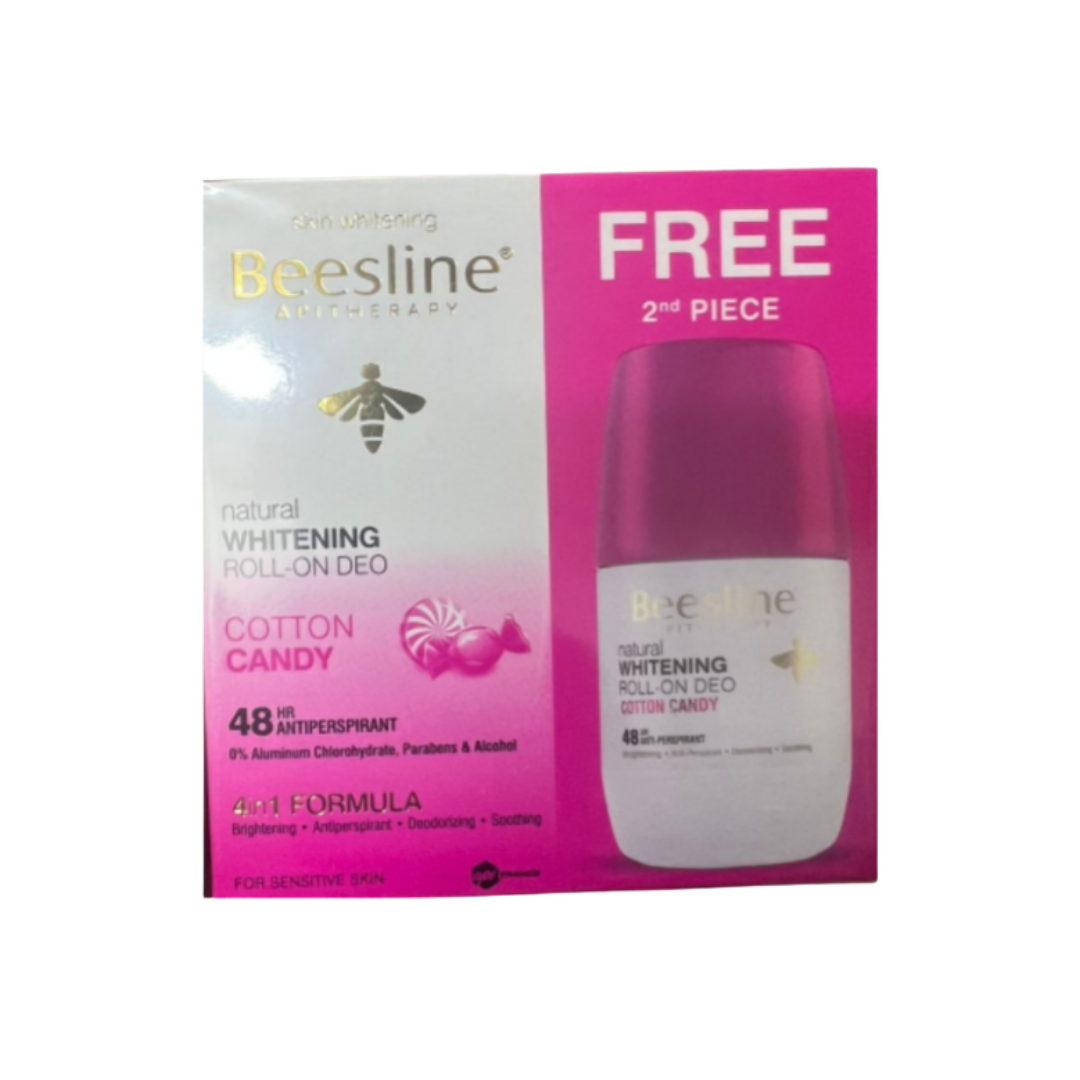 BEESLINE WHITENING DEO ROLL ON 50ML - COTTON CANDY 1+1 FREE OFFER | بيزلين رول اون مزيل عرق للتبييض 50 مل - كوتن كاندي 1+1 عرض مجاني
