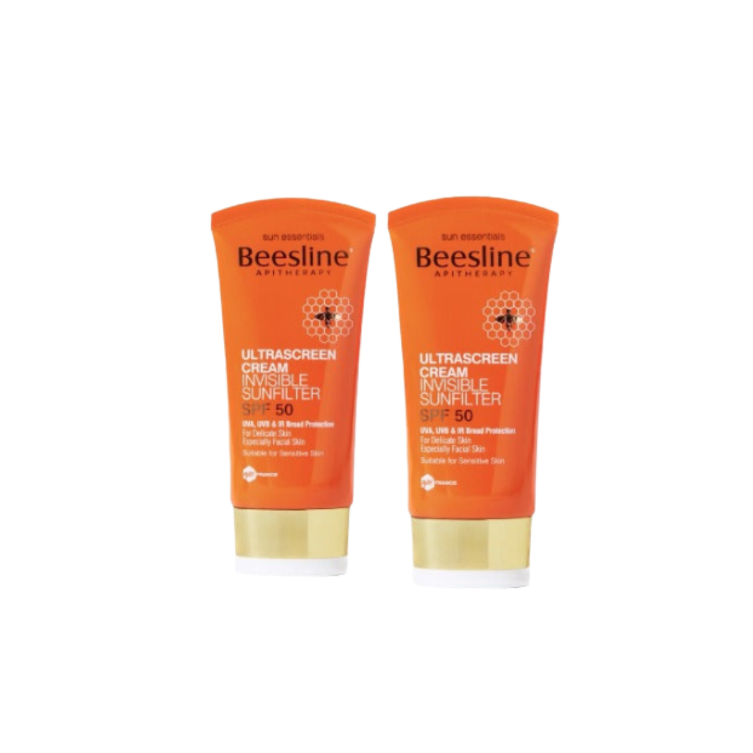 Beesline Ultrascreen Cream Invisible Sunfilter SPF 50+ - 2x60ml | بيزلين كريم واقي شمسي بدون لون مع عامل حماية 50% - قطعتين 60 مل