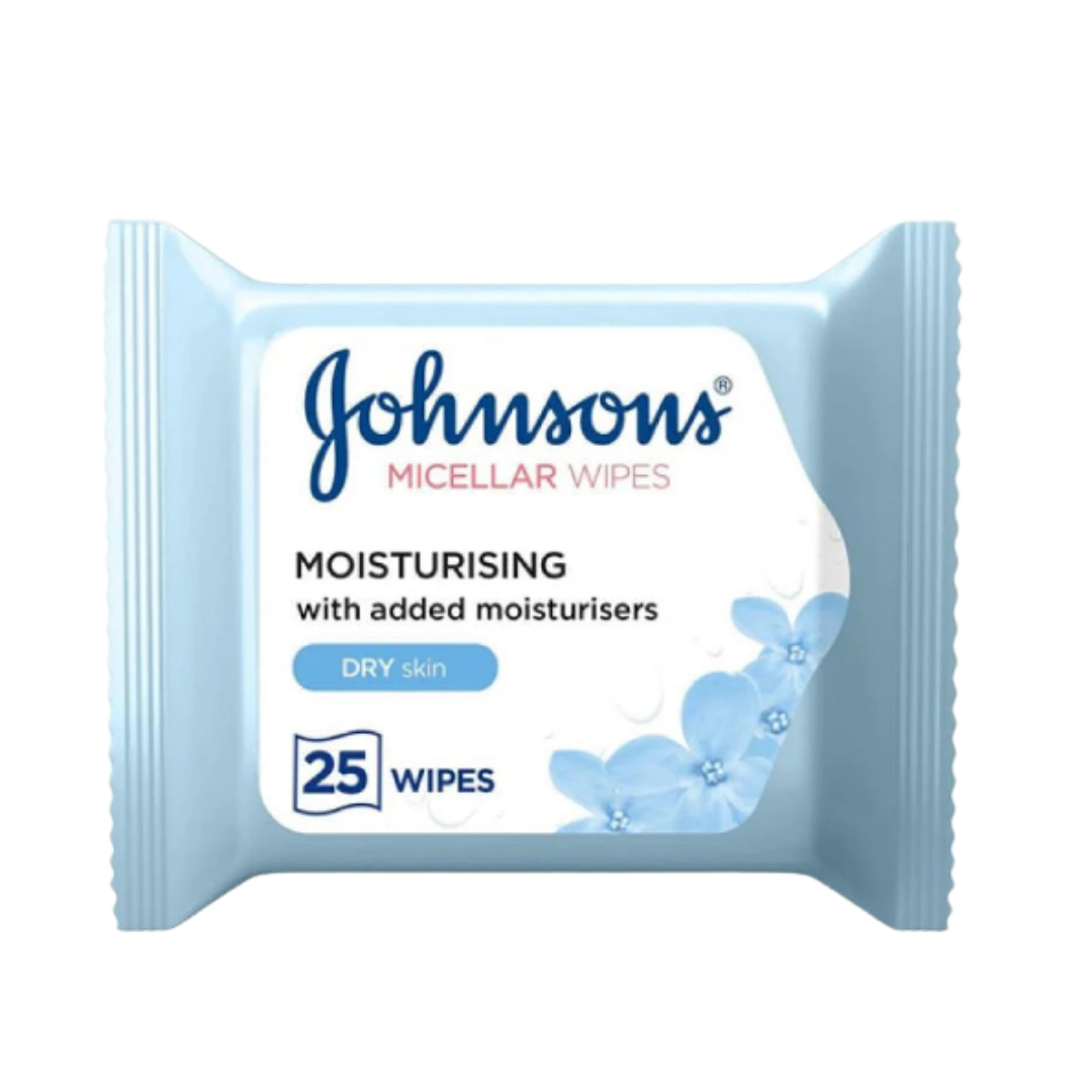 Johnson's Make-Up Be Gone Micellar Cleansing Wipes Dry Skin - 25pcs | جونسون مناديل تنظيف الوجه  للبشرة الجافة - 25 قطعة