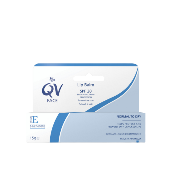 QV Lip Balm with SPF 30 - 15g | كيو في مرطب شفاه مع عامل حماية من الشمس spf30 - 15 غرام