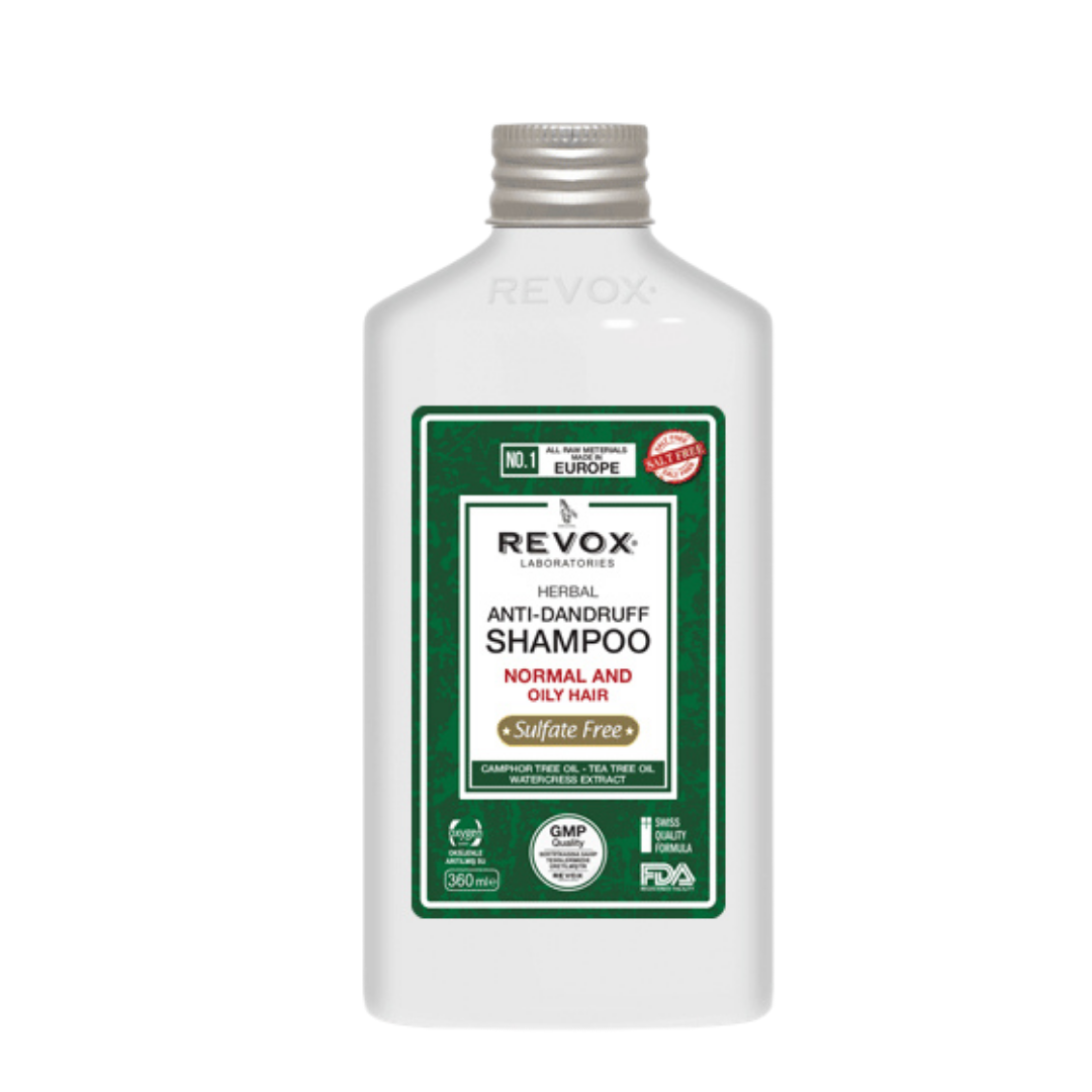Revox Laboratories Herbal Anti-Dandruff Shampoo Normal And Oily Hair - 360ml | ريفوكس لابوراتوريس شامبو ضد القشرة للشعر العادي و الدهني - 360 مل