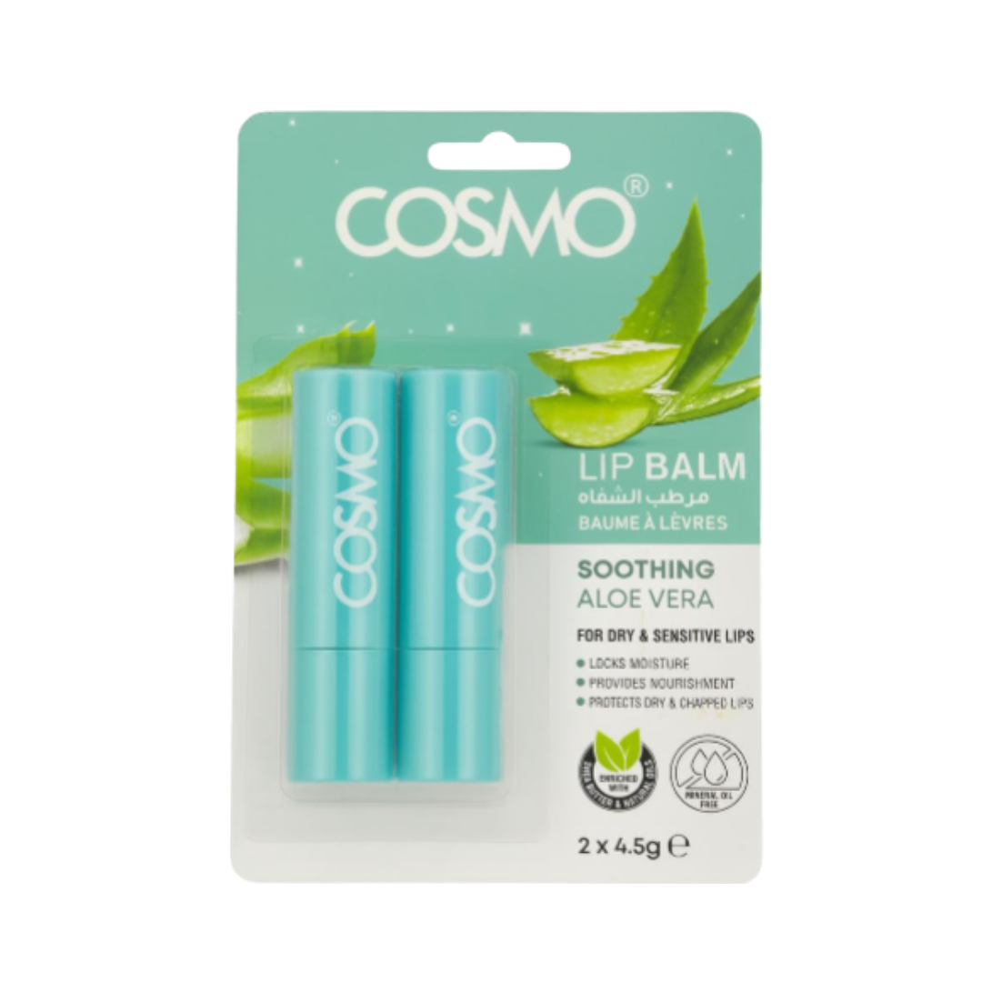 COSMO lip balm soothing aloe vera - 2*4.5g | كوزمو مرطب شفاه بالالوفيرا - 2*4.5 غرام