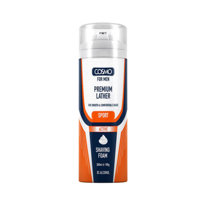 Cosmo For Men Premium Lather Sport Shaving Foam 200ml | كوسمو للرجال – رغوة حلاقة رياضية فاخرة 200 مل