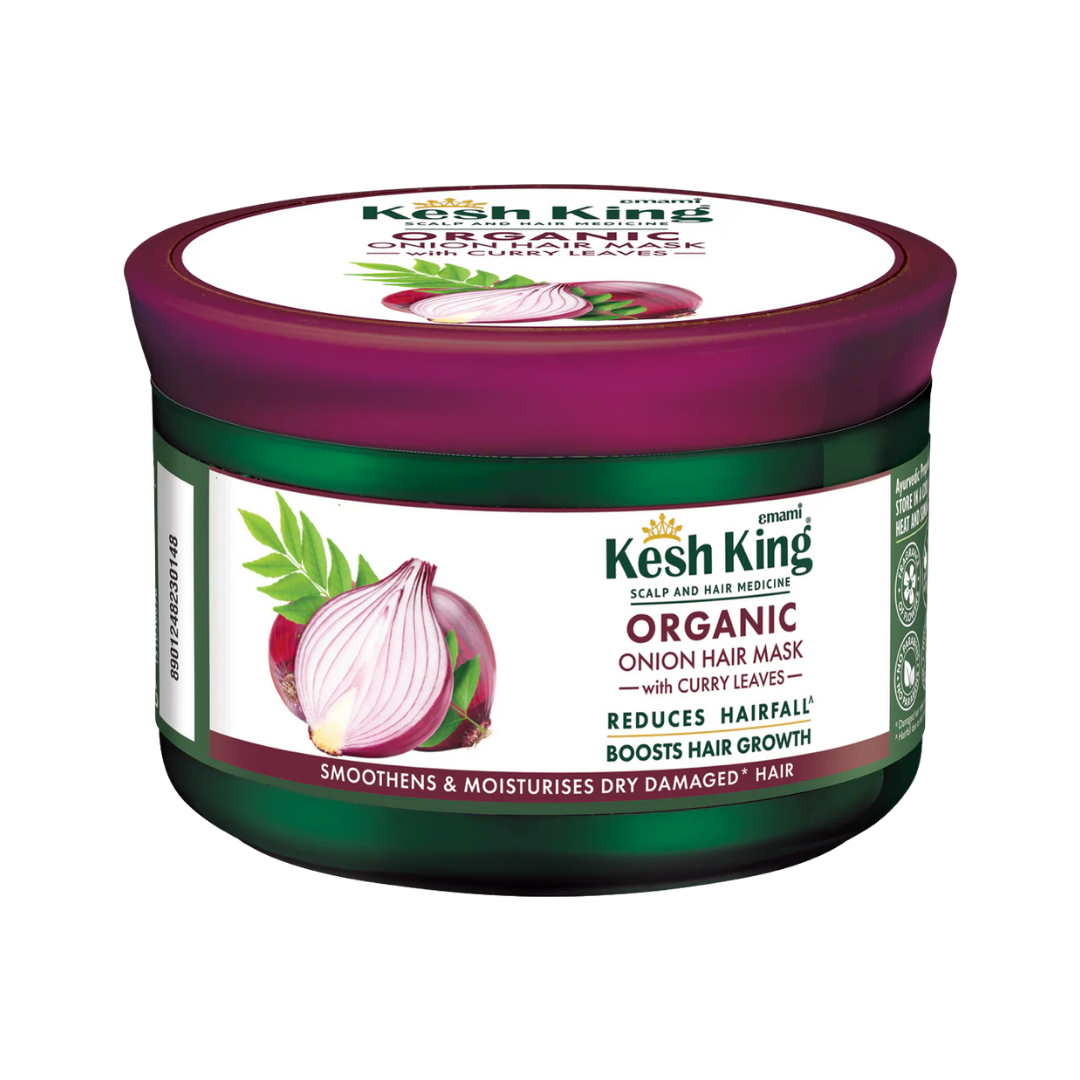 Kesh King Organic Onion Hair Mask With Curry Leaves - 200ml | كيش كينغ ماسك العناية بالشعر الجاف والتالف بالبصل والكاري - 200 مل