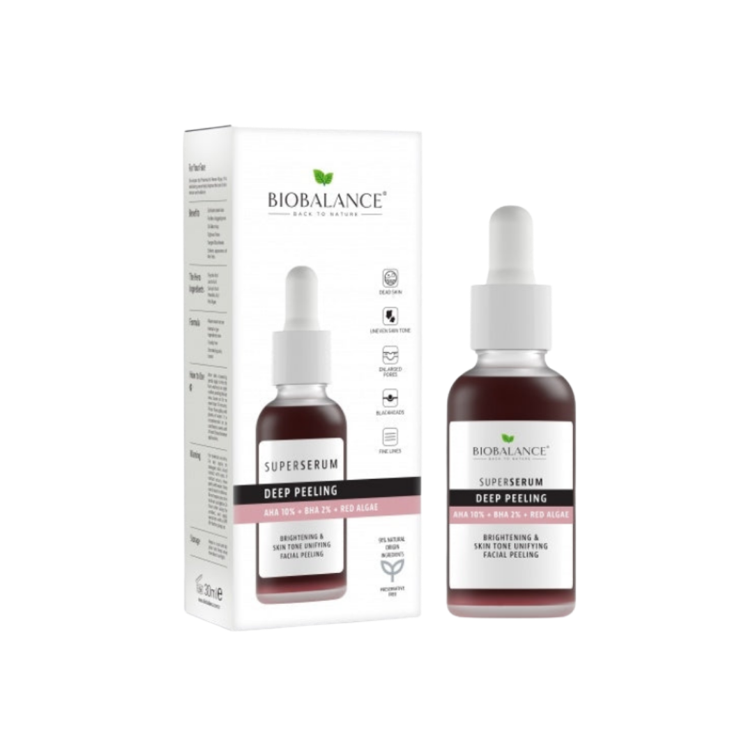Bio Balance Super Serum Deep Peeling Aha 10% + Bha 2% + Red Algae Peeling Serum - 30ml | بايو بالانس سيروم مقشر بالاحماض الفاو بيتا هيدروكسي و الطحالب - 30 مل