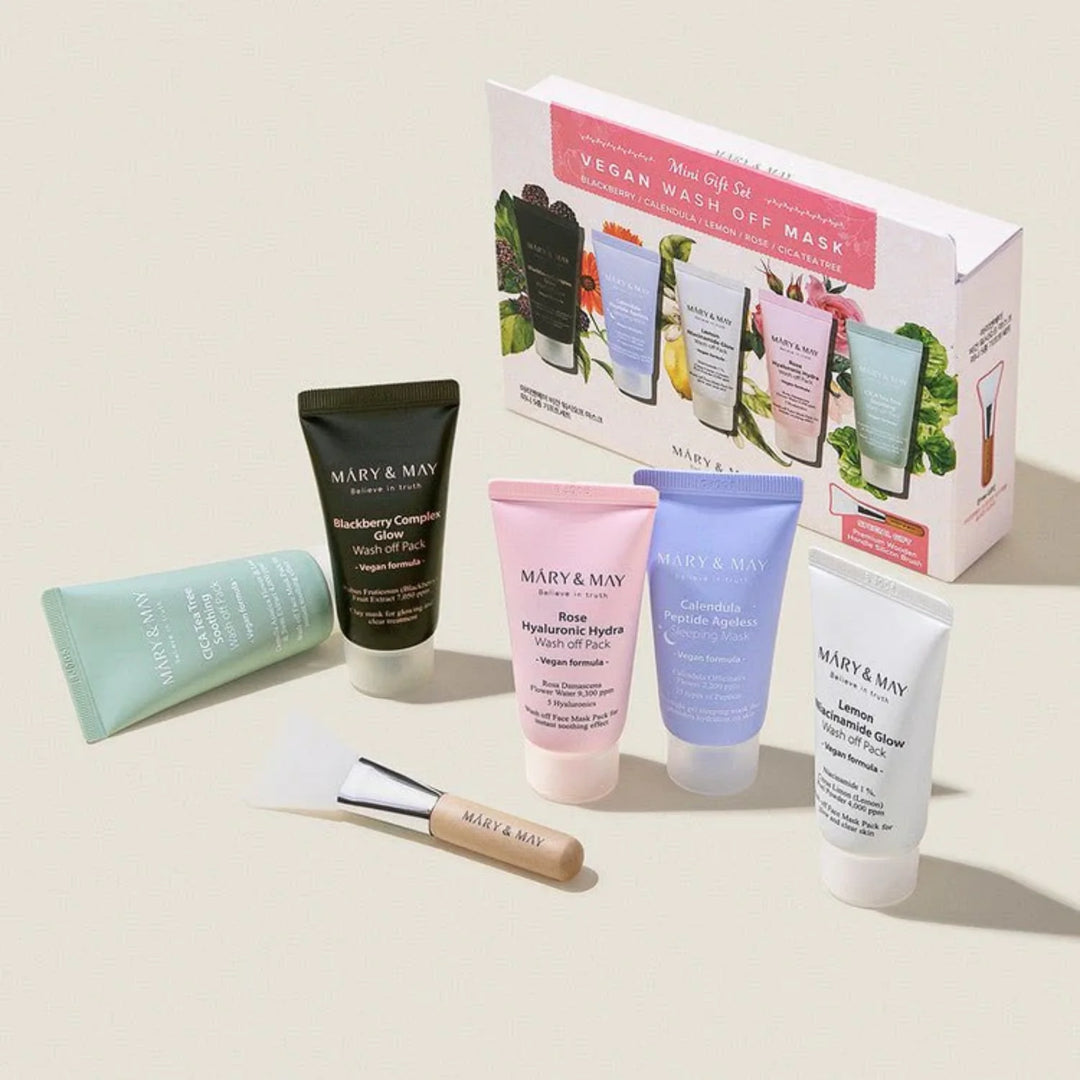 MARY & MAY Vegan Wash Off Mask Mini Gift Set (x20) (Bulk Box) | مجموعة هدايا ماسك الوجه القابل للغسل من مارِي آند ماي – نسخة صغيرة (20 قطعة) (علبة كبيرة)