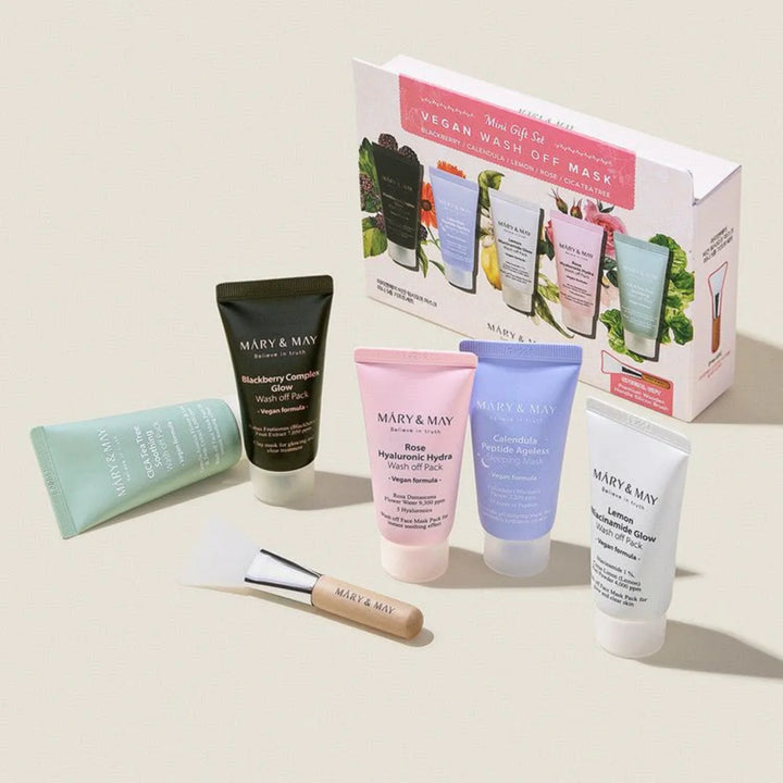 MARY & MAY Vegan Wash Off Mask Mini Gift Set (x20) (Bulk Box) | مجموعة هدايا ماسك الوجه القابل للغسل من مارِي آند ماي – نسخة صغيرة (20 قطعة) (علبة كبيرة)