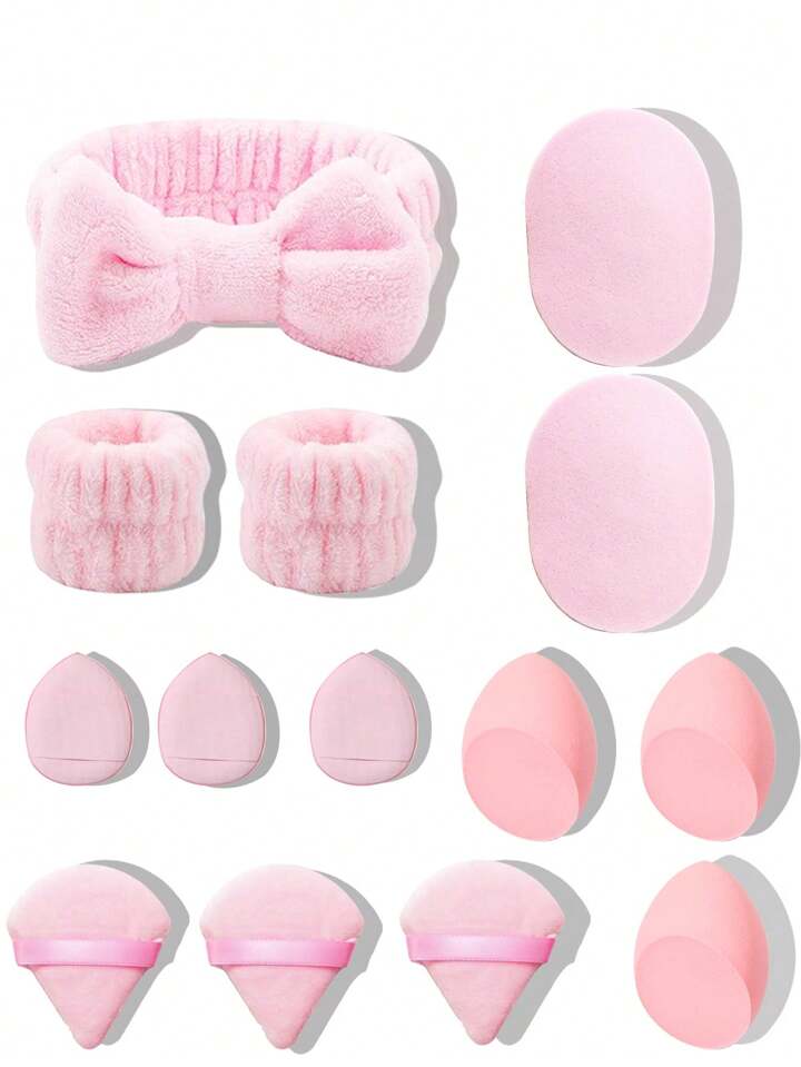 Hair Band And Mini Sponges Set - 15Pcs