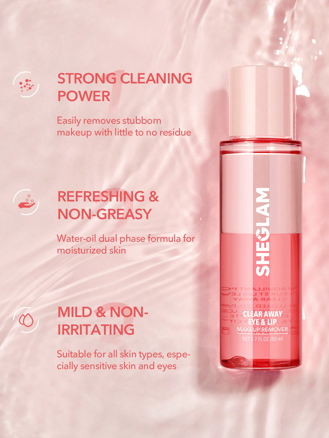 SHEGLAM Clear Away Eye & Lip Makeup Remover-Clear Away - 80ml | شيغلام مزيل مكياج ميسيلر - 80 مل