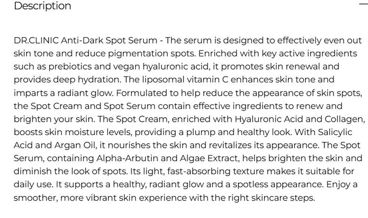 dr.Clinic Anti-Dark Spot Serum - 30ml| دكتور كلينك سيروم مضاد للبقع الداكنة - 30 مل