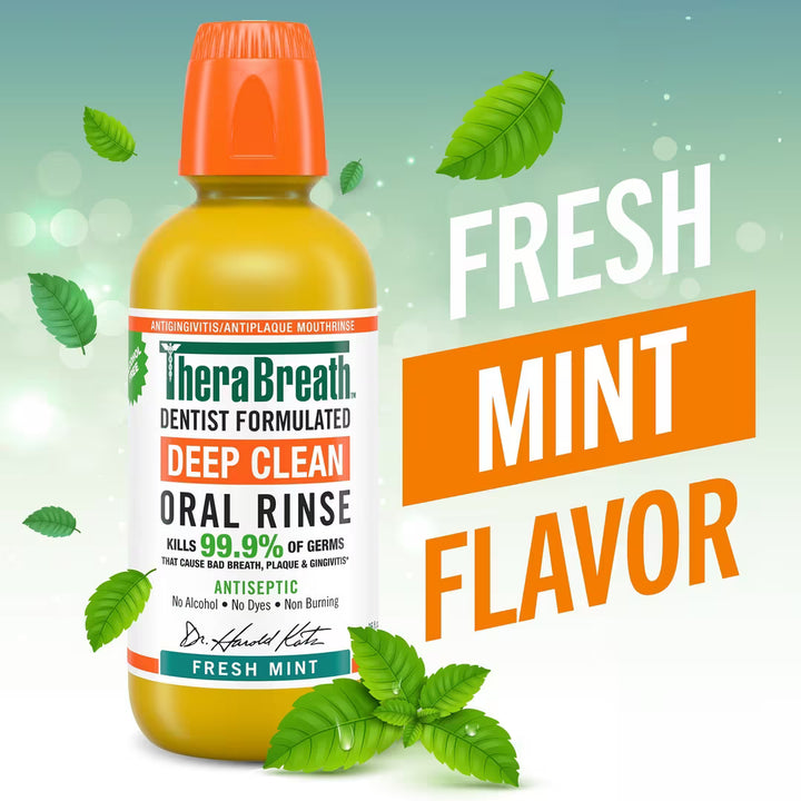 TheraBreath Deep Clean Oral Rinse Antiseptic Fresh Mint - 473ml | ثيرا بريث غسول للفم تنظيف عميق - 473 مل