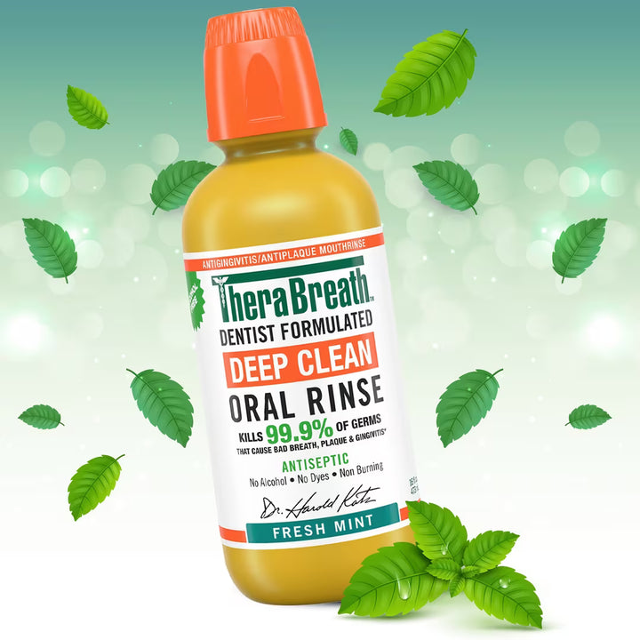 TheraBreath Deep Clean Oral Rinse Antiseptic Fresh Mint - 473ml | ثيرا بريث غسول للفم تنظيف عميق - 473 مل