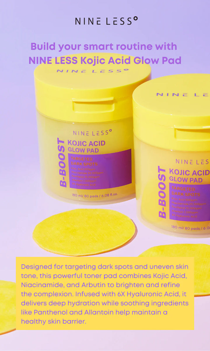 NINE LESS B-Boost Kojic Acid Glow Pad – 80pcs | ناين ليس اقراص الوجه كوجيك اسيد - 80 قرص