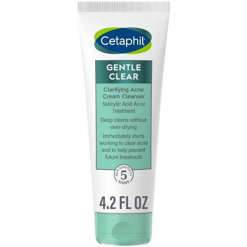 Cetaphil Gentle Clear Clarifying Acne Cream Cleanser - 124ml | سيتافيل غسول لطيف منقي للوجه من حب الشباب - 124 مل