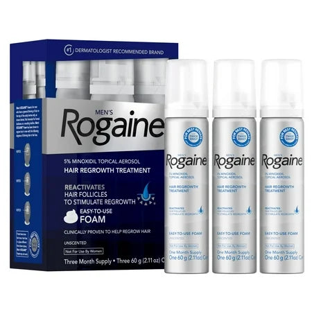 Rogaine Regrowth Foam 5% Unscented 3mo Supply Minoxidil Hair Treatment - 3x60g | روجين رغوة لعلاج تساقط الشعر مع 5% مينوكسيديل للرجال -  3x60 غرام