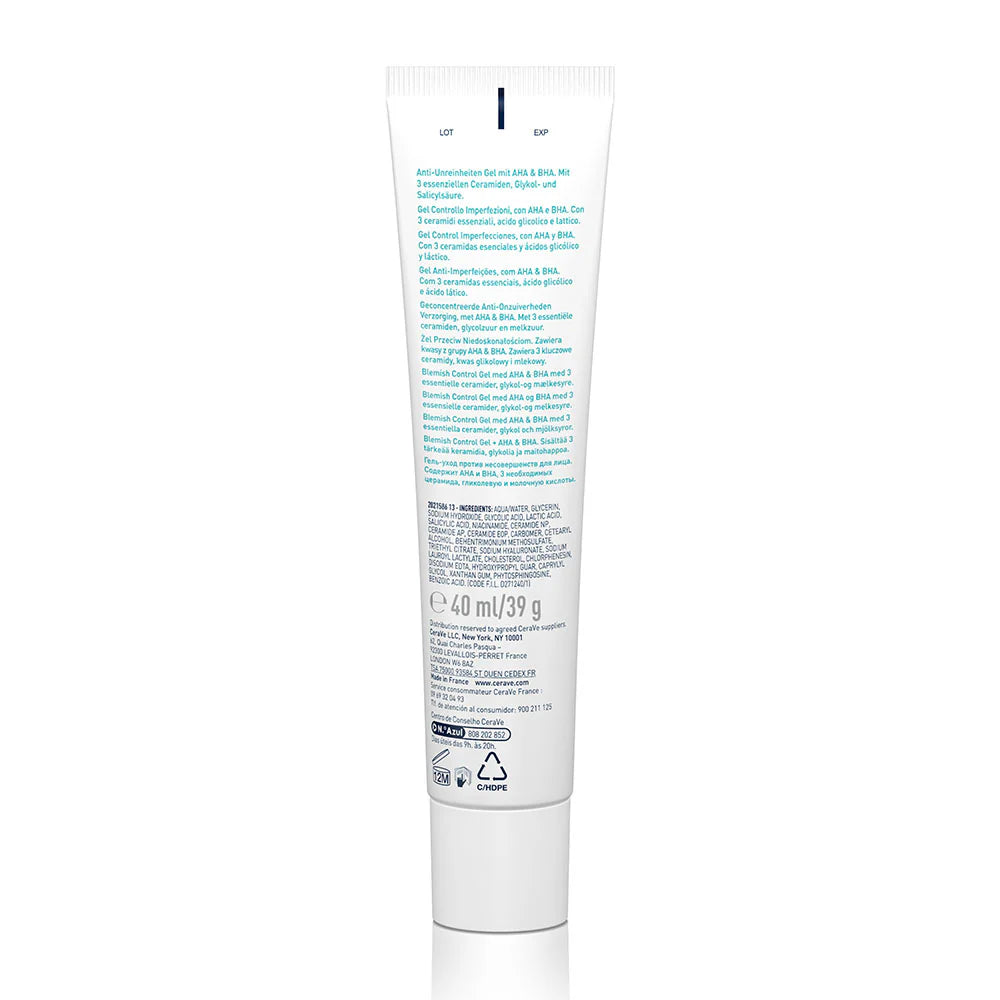 CeraVe Blemish Control Gel Facial Moisturiser For Acne & Blemishes with Glycolic Acid and Lactic Acid AHA/BHA - 40ml | سيرافي علاج لحب الشباب - 40 مل