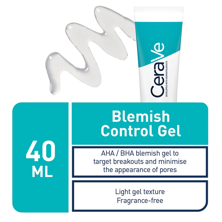 CeraVe Blemish Control Gel Facial Moisturiser For Acne & Blemishes with Glycolic Acid and Lactic Acid AHA/BHA - 40ml | سيرافي علاج لحب الشباب - 40 مل