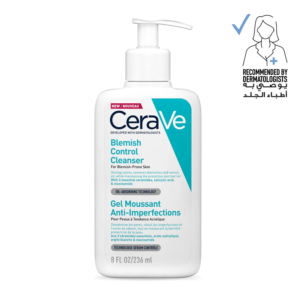 CeraVe Blemish Control Cleanser Face Wash For Acne & Blemish Prone Skin with 2% Salicylic Acid, Niacinamide and Ceramides -236ml | سيرافي غسول لحب الشباب - 236 مل