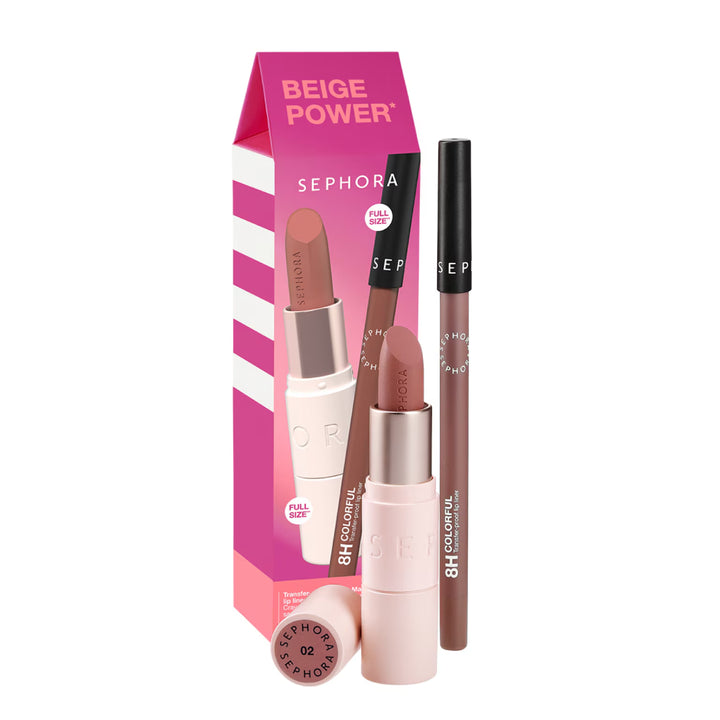 Sephora Beige Power Lip Liner 1,2g + Matte Lipstick -3,5g| سيفورا قلم تحديد للشفاه 1.2 غرام +احمر شفاه لامع  3.5غرام
