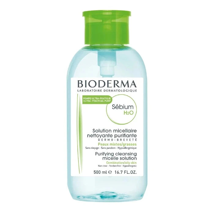 BIODERMA Sebium H2O Micellar Water  Facial Cleanser and Makeup Remover  Oily Skin - 500ml | بيوديرما مزيل مكياج ميسيلار للبشرة الدهنية - 500 مل