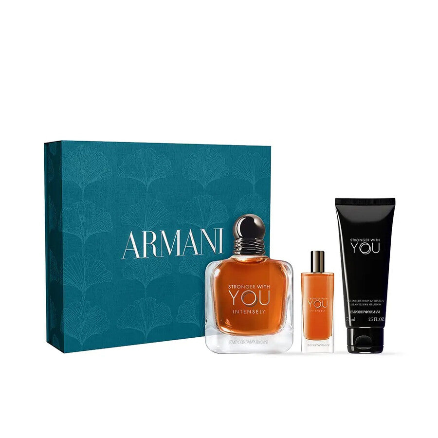 Giorgio Armani Stronger With You Intensely Set (EDP 100ml + EDP 15ml  + SG 75 ml | جورجيو ارماني سيت عطر انتينز للرجال - 100 مل + 15 مل + 75 مل