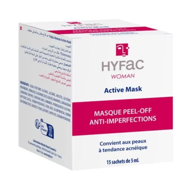 HYFaC Woman Active Mask Peel-Off Anti Imperfections - 15 Sachets | ايفاك ماسك مقشر للنساء - 15 قطعة