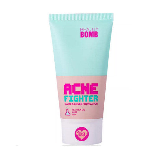 Beauty Bomb Matte & Cover Foundadtion Acne  Fighter - 25ml | بيوتي بومب كريم أساس محارب لحب الشباب - 25 مل