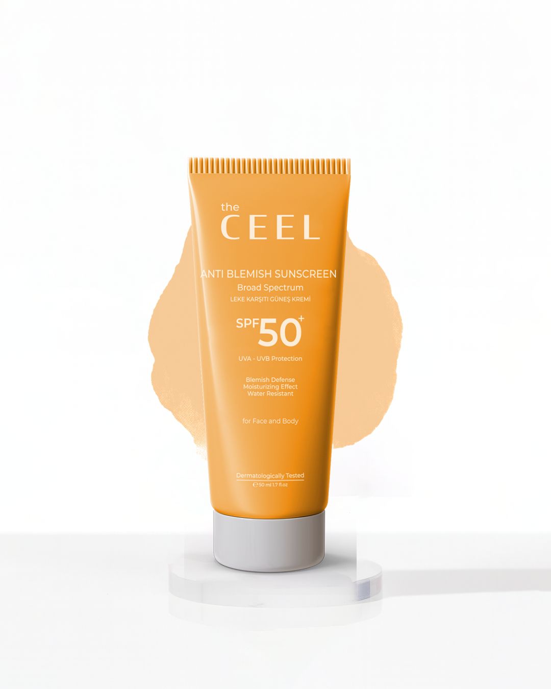 the CEEL Anti Blemish Sunscreen Spf50+ Broad Spectrum -50ml | ذا سيل واقي شمسي يمنع التصبغات - 50 مل
