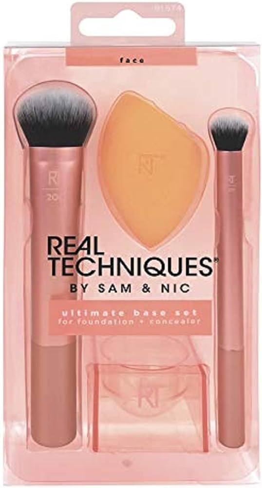 Real Techniques ultimate base set for foundation + concealer - 3 pieces | ريل تكنيك مجموعة فراشي مكياج - 3 قطع