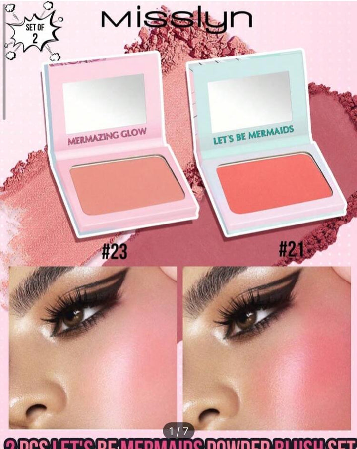 Misslyn Lets Be Mermaids Strobing Powder + Mermazing Glow Strobing Cream - 6x6g | - 6x6 غرام غرام ميسلين مجموعة بلاش للخدود -